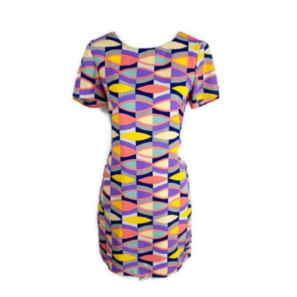 Lavender Brown pastel geo print dress M